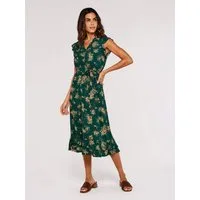 Apricot Druckkleid Geblümtes Midikleid (2-tlg., mit Bindeband) mit Rüschen und Bindegürtel