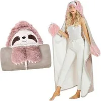 Wohndecke Kuscheldecke mit Ärmeln Faultier Decke mit Kapuze Tragbar Flauschdecke, TUWENA, Cartoon Sofadecke Flanell, Weiche Wohndecke 152x125cm, Decke Geschenke