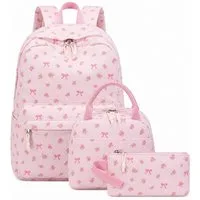 MOPUEA Schulrucksack Schulrucksack Set 3 tlg Wasserabweisend mit Lunch-Tasche &Federmappe (Rucksack Set für Schule, Schulrucksack mit Lunch Tasche und Federmäppchen), Karomuster, Laptopfach, wasserabweisend, gepolstert, leicht und robust