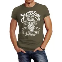 Neverless Print-Shirt Herren T-Shirt Biker Motorrad Motiv Freedom is a full Tank Skull mit Print