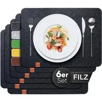 Loco Bird Platzset Tischset aus Filz, 6er Set Rechteckig, Platzsets 44x32 cm, (Tischset in grau), abwischbare Tischuntersetzer Platzdeckchen