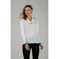 Passioni Tunika Weißes Sommershirt mit schwarzen Details und V-Ausschnitt Kontrastbündchen