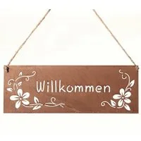 Dragimex Hängedekoration Metall-Hänger. WILLKOMMEN. Rost Schild. Dekoschild. 25 x 9 cm.
