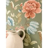 Newroom Vliestapete Viane Green Tapete Blumentapete Blumen,Rosen,Blätter, Grün Tapete Floral Blumen - Blumentapete Floral Blau Rosa Romantisch 3D Optik Rosen Blätter für Wohnzimmer Schlafzimmer Küche, Rosentapete