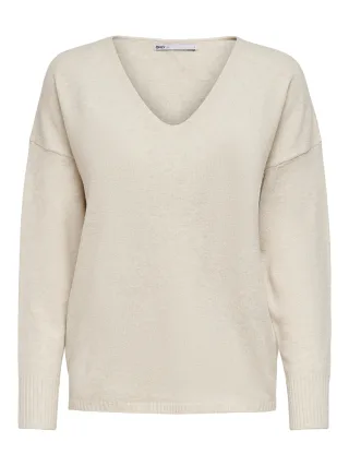 ONLY - ONLRICA L/S V-NECK PULLO KNT NOOS Birch - Gr. - L