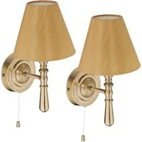 relaxdays Wandleuchte Wandlampe mit Schirm 2er Set, Messing