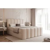yourhouse24 Boxbett Palermo, Wolkenbett-Design, Boucle, mit Bettkasten, Bonell, Topper, Doppelbett gepolstertes Kopfteil mit Bettkasten
