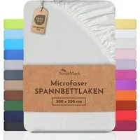 NatureMark Spannbettlaken Mikrofaser Spannbetttuch, Polyester, Gummizug: rundum, viele Größen und Farben Markenware, 200x220 cm, Naturweiß