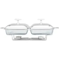 Edenberg Stövchen Speisenwärmer Gehärtetes Glas Edelstahl Warmhaltebehälter Catering, (2x 1.8L, 3-tlg., Eine ideale Geschenkidee! Sehr hochwertig)
