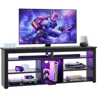 Bestier Lowboard TV-Schrank, Sideboard, Gaming TV Board mit LED-Beleuchtung (Breite 160 cm Fernsehtisch, 1 St, TV-Ständer für 55/60/65/70 Zoll Fernseher, mit 366 Dynamische Modi LED), Medien-TV Cabinet mit verstellbarem Regal, Weißer Marmor/Schwarze