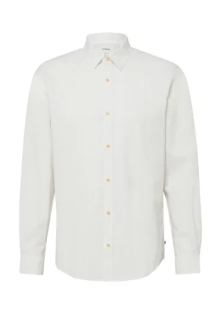 s.Oliver Red Label - Regular Fit: Langarmhemd aus Leinenmix mit Webmuster beige/weiß - Gr. - 3XL