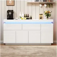Merax Sideboard Hochglanz Anrichte Buffetschrank mit LED-Beleuchtung (1 St., Wohnzimmerschrank, Beistellschrank, 140x35x72,5cm), Kommode mit 2 Schubladen, verstellbaren Einlegeböden & Stauraum