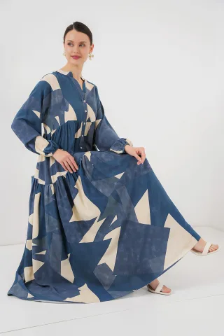 Gedrucktes V-Ausschnitt Maxikleid mit Knopfverschluss