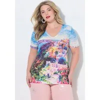 MIAMODA T-Shirt T-Shirt Glitzersteinchen Santorini-Druck