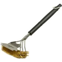 Grillfürst Grillbürste Grillfürst Grillbürste Messing für Gusseisen Roste, mit breitem 3-fach Bürstenkopf und Schaber