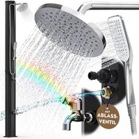 dirks-traumbad Gartendusche Solar 35l Pooldusche Außendusche mit Handbrause + Fußdusche Schwarz, Aussendusche Sauna Garten 35l Tank winterfest