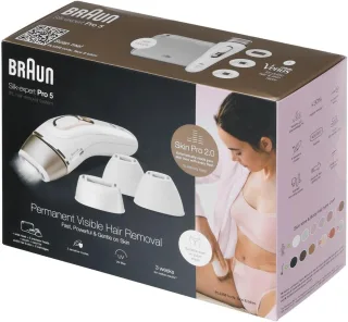 Braun Silk-expert Pro 5 PL5356 IPL-Haarentferner [inkl. 2x Körperaufsatz 2x Präzisionsaufsatz] weiß/gold