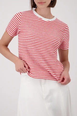 monari - T-Shirt mit Struktur coral red ringel - Gr. - 34