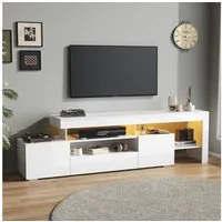 Merax Lowboard mit LED-Beleuchtung (1 St), TV-Schrank Fernsehschrank mit 3 Klapptüren, Hochglanzfront,192x37x53cm