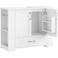 Homfa Waschbeckenunterschrank Unterschrank Badezimmerschrank 1 Schublade, 2 Türen, Seitliche Ablagen, Türfächer, Handtuchhalter