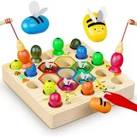 POPOLIC Lernspielzeug Magnetische Angelspiel, Holzspielzeug für Kinder ab 2 Jahre (1-St., Montessori Spielzeug 2 in 1, Patentschutz), Motorikspielzeug, Geschenke für Mädchen Junge ab 2 3 4 Jahre