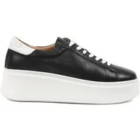 Celal Gültekin Plateau Sneaker Keilabsatz Weißer Absatz Low-Top Damen Keilsneaker Glattleder, Echtleder-Futter & Decksohle, Schwarz, 39
