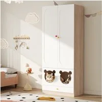 HAUSS SPOLE Kleiderschrank mit Bügelstange,Kinderzimmer-Set mit Katzenbett Weiß + Naturholzfarbe