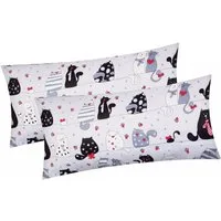 Heubergshop Kissenbezug, (2 Stück), 40x80cm Baumwolle Katzen Pfoten Kissenhülle Kinder (KY-Katzen-Grau)