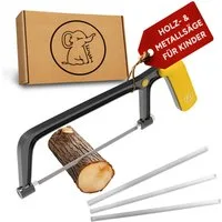 Eli Handsäge Kindersäge ab 6 Jahre inkl. 4 Sägeblätter für Holz und Metall (echte Bügelsäge zum Basteln, werkeln – reparieren für alle Baumeister und Bauarbeiter), beidhändig für Jungen und Mädchen