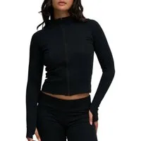 cfab (creamy fabrics) Sweatjacke Cotton Body Fitted Zipper Jacke-Schwarz-2XL (1-tlg)
