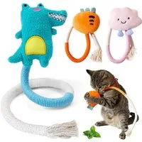 FOUORTUNATE-BEE Tier-Beschäftigungsspielzeug 3er Set Katzen-Kauspielzeug mit Katzenminze, Zahnreinigung, Bunte Katzenspielzeuge aus Baumwollseil gegen Zahnbelag