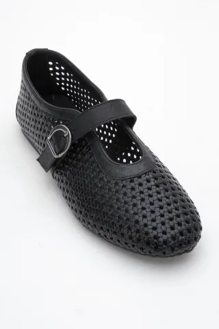 MIRELLA Geflochten Leder Ballerinas Damen