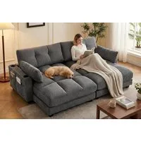 LVHOM Polsterliege Ottomane/Loungesofa/Polsterbett/Daybett/Gästebetten/Schlafsofa (USB/Typ C-Ladeanschlüssen, Seitentaschen, Getränkehalter, modularer Flexibilität Palmen Sessel, links & rechts tauschbare Armlehnen, Schlaffunktion, Platzsparend, 2-St