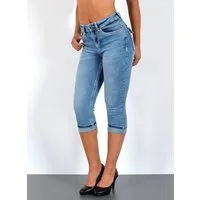 ESRA Caprijeans Damen 3/4 Capri Jeans-Hose mit Kontrast-Nähte bis Große Größen J563 Damen High Waist Capri Jeans Stretch Jeans dicke Naht bis Übergröße