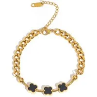 GOLDKLEIN Edelstahlarmband Blumen Perlmutt Edelstahl Panzerarmband mit Charm- Elementen, Angebot - inkl. Schmuckbox