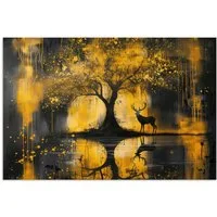 MuchoWow Poster Baum - Lackierung - Hirsch - Natur - Gold, (1 St), Poster ohne Rahmen, Wandbild, Wandposter, 30x20 cm