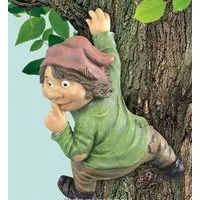 JS GartenDeko Dekofigur Garten Gnom hängend H 24 cm aus Resin Kletternder Troll