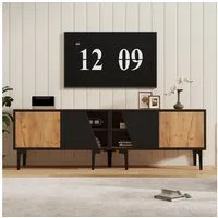 Merax Lowboard in Naturholz und Schwarz (1 St), TV-Schrank mit 4 Fächer, 7 Stützbeine & diagonale Türen, 160×36,5×45cm