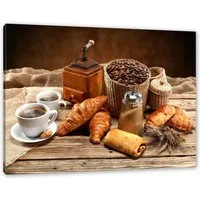 Pixxprint Leinwandbild Aromatischer Kaffee mit Croissant, Aromatischer Kaffee mit Croissant (1 St), Leinwandbild fertig bespannt, inkl. Zackenaufhänger