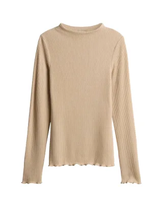 Opus - Slim Longsleeve aus feinem Rippjersey - Somanzi braun - Gr. - 38