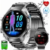 SWGOTA Smartwatch Herren Damen mit AI-Gesundheitsanalyse/EKG+PPG/HRV/BMI/SpO₂ Smartwatch 1,43"AMOLED Fitness Tracker mit 1000mAh,MET-Messung,Pulsuhr,Βlutdruck, 24 Std. Schlafüberwachung,Körpertemperatur,100+Sportmodi Fitnessuhr