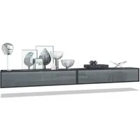 Vladon Lowboard Lana 1400 (2er-Set Tv-Kommode, mit Klappe dahinter 3 Fächer), Schwarz matt/Grau Hochglanz (140 x 29 x 37 cm)