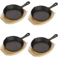 ECHTWERK Servierpfanne kleine Grillpfanne, Gusseisen (8-tlg., Servierpfännchen inklusive Servierbrett), Bereits eingebrannt. Servierbrett aus Echtholz