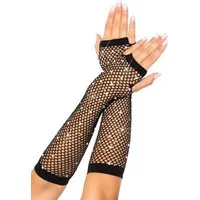 Leg Avenue Strickhandschuhe Netz-Handschuhe mit Schmucksteinen - schwarz (2-St) mit Glitzersteinen