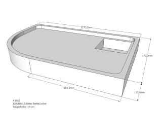 Neuesbad Wannenträger für Bette Corner 120x80x3,5 Viertelkreis SD22745