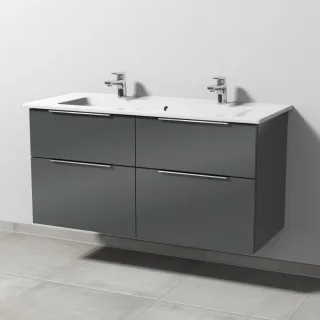 Sanipa 3way Keramik-Set Venticello Keramik-Doppelwaschtisch und Unterbau mit 4 Auszügen, Anthrazit-G UF32979