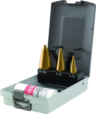 KS Tools HSS TiN Blechschälbohrer-Satz, Kunststoffkassette 4-tlg - 336.0553