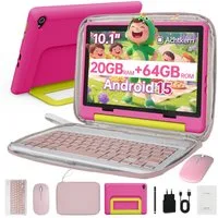 BUFO Android 16 10-Zoll, 24(3+21) GB RAM + 64 GB ROM (TF Expand 1TB) Kinder Tablet (10", 64 GB, Android 16, WiFi 6, Android 15, HD IPS 1280x800 mit Tastatur, Maus, Stift und Tasche)