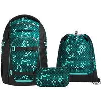 coocazoo Schulranzen Schulrucksack-Set MATE Pixel Blox 3-teilig (3-teilig), ergonomisch, Körpergröße: 135 - 180 cm, Easy-Grow-System