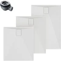 HOROW Duschwanne Duschtasse Rechteckig Weiß aus Acryl inkl. Ablaufgarnitur 90-120cm, eckig, Acryl - 3 Größen, Duschtasse Set, LxBxH: 90x80x4cm oder 100x80x4cm oder 120x80x4cm, mit Steineffekt